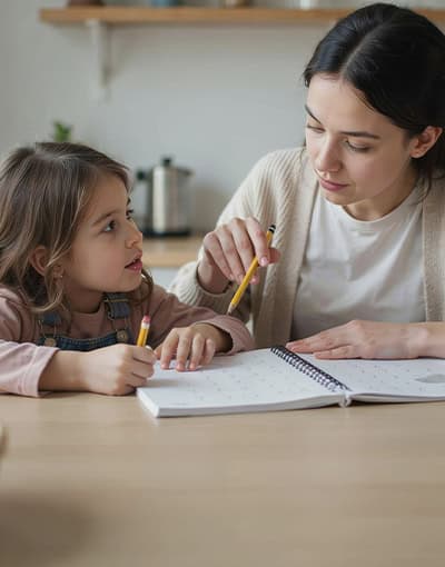 Parent Helping Preschool Child With Learning Activity
